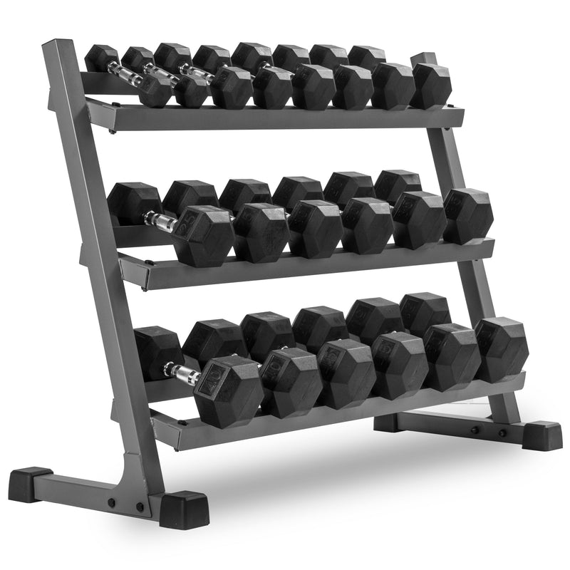 XMARK 10-Pair Hex Dumbbell Set with 3-Tier Rack