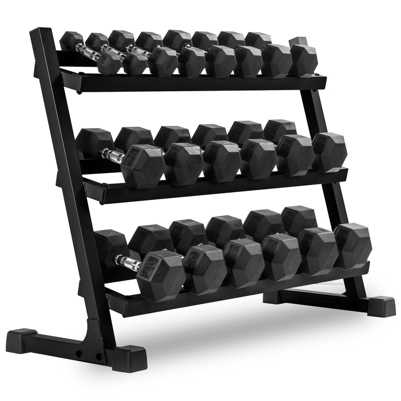 XMARK 10-Pair Hex Dumbbell Set with 3-Tier Rack