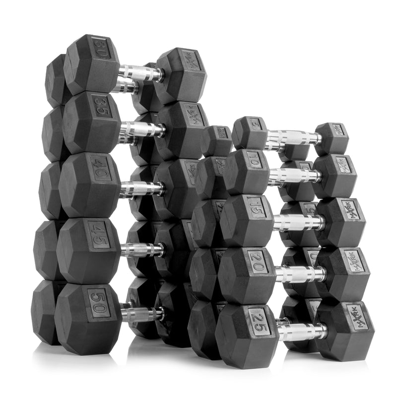 XMARK 10-Pair Hex Dumbbell Set with 3-Tier Rack